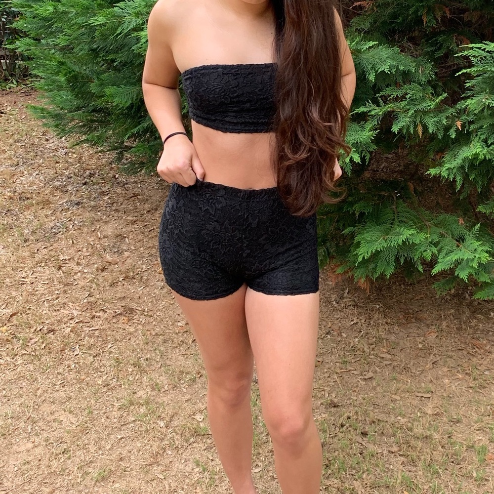 Black lace cycling shorts co-ord